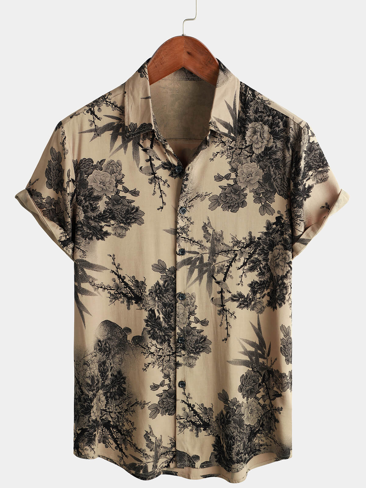 B&M™ | Camicia Khaki da Uomo a Maniche Corte in Stile Retro