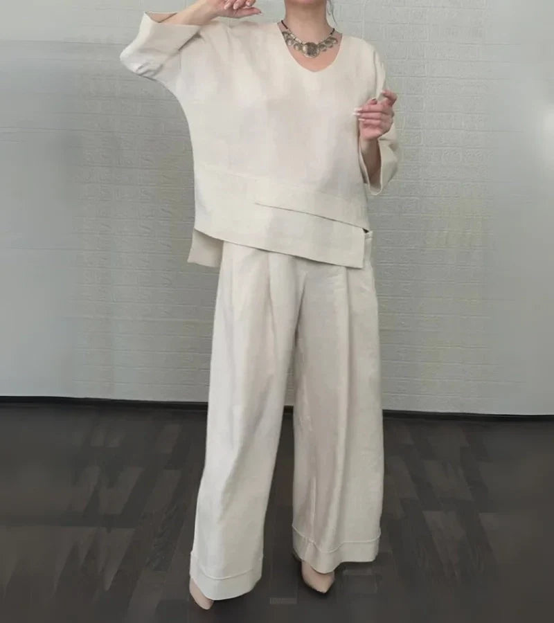 B&M™ | Completo elegante da donna con top asimmetrico e pantaloni larghi
