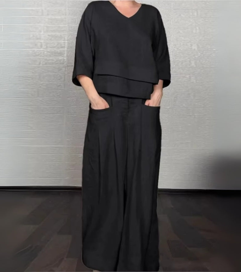 B&M™ | Completo elegante da donna con top asimmetrico e pantaloni larghi